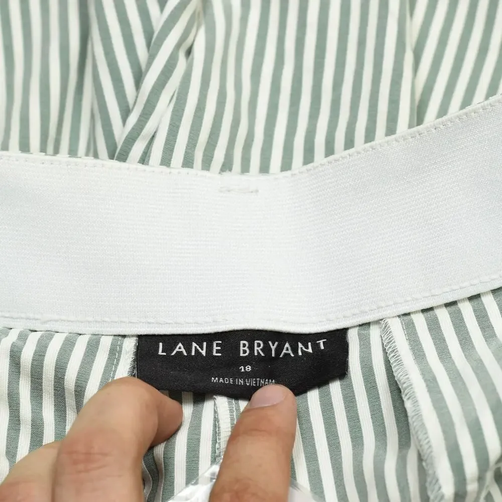 NEW Lane Bryant Women's Capri Pants Straight Striped Cotton Blend Green Size 18